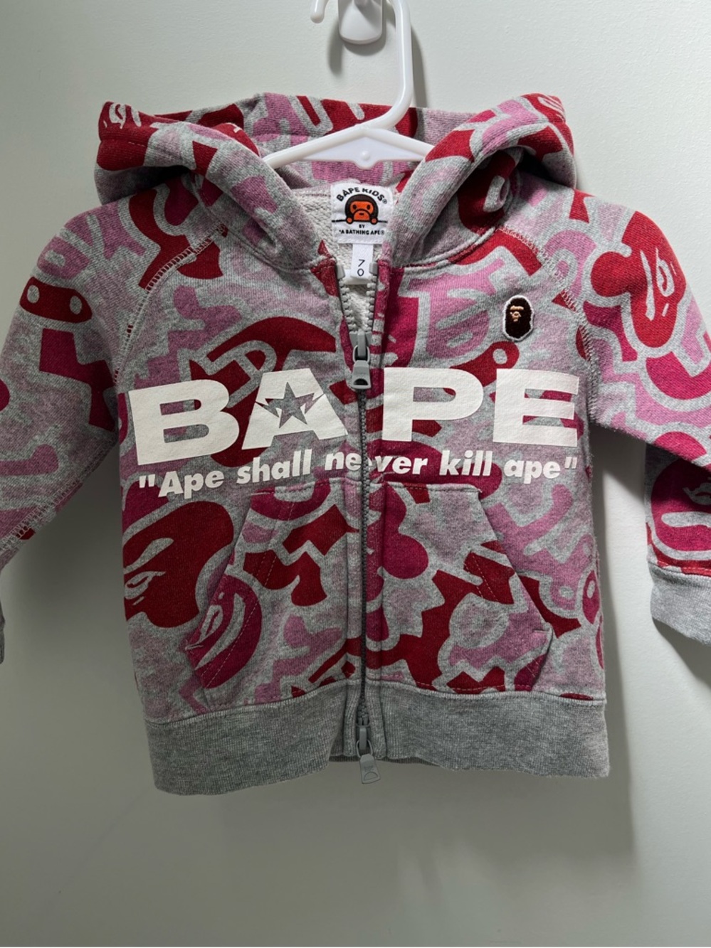 Bape Kids Pink & Gray Camo Logo Zip Hoodie
